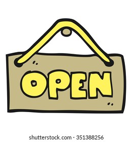 freehand drawn cartoon open shop sign