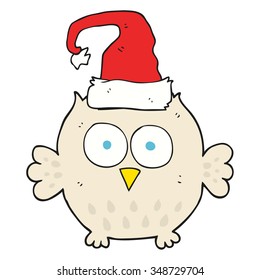 freehand drawn cartoon owl wearing christmas hat