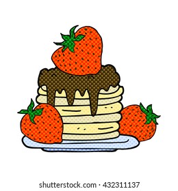 freehand drawn cartoon pancake stack with strawberries