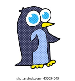 freehand drawn cartoon penguin with big eyes