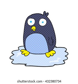 freehand drawn cartoon penguin on ice