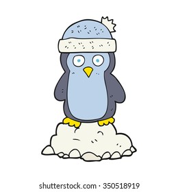 freehand drawn cartoon penguin wearing hat