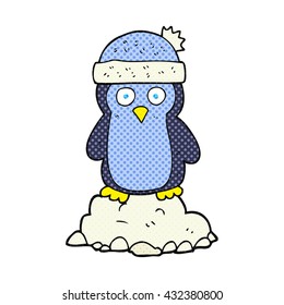 freehand drawn cartoon penguin wearing hat