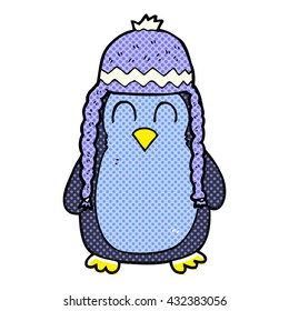 freehand drawn cartoon penguin wearing hat