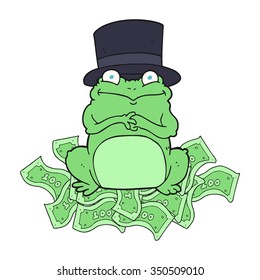 freehand drawn cartoon rich frog in top hat