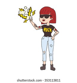 freehand drawn cartoon rock woman