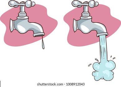 freehand drawn cartoon running faucet