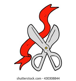freehand drawn cartoon scissors cutting ribbon