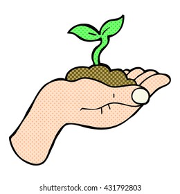 freehand drawn cartoon seedling growing held in hand