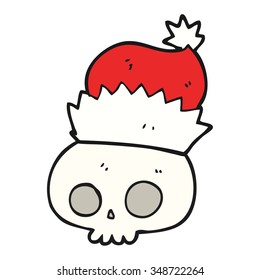 freehand drawn cartoon skull wearing christmas hat