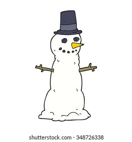 freehand drawn cartoon snowman in top hat