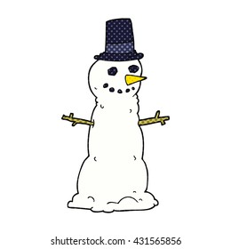 freehand drawn cartoon snowman in top hat