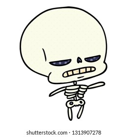 freehand drawn cartoon of spooky kawaii skeleton