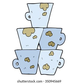 freehand gezeichneter Cartoon-Stapel schmutziger Kaffeetassen