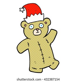freehand drawn cartoon teddy bear wearing christmas hat
