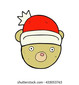 freehand drawn cartoon teddy bear wearing christmas hat