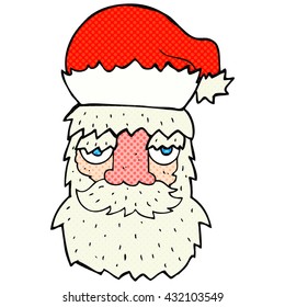freehand drawn cartoon tired santa claus face