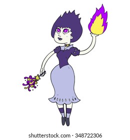 freehand drawn cartoon vampire girl casting fireball