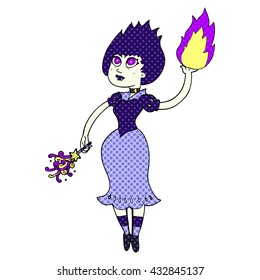 freehand drawn cartoon vampire girl casting fireball