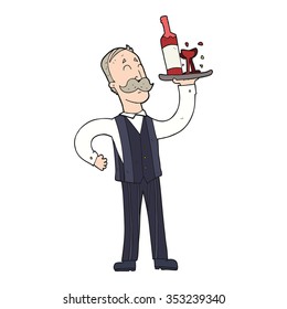 freehand drawn cartoon waiter