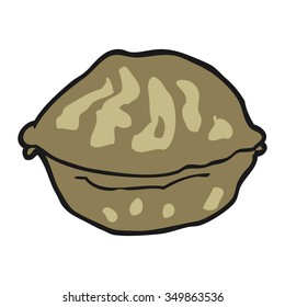 freehand drawn cartoon walnut in shell