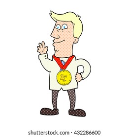 freehand drawn cartoon waving man with award