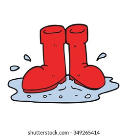 freehand drawn cartoon wellington boots in puddle