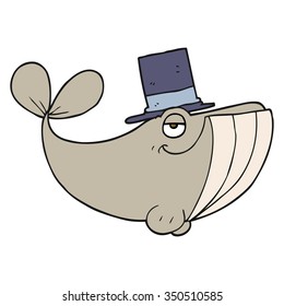 freehand drawn cartoon whale wearing top hat