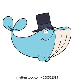 freehand drawn cartoon whale wearing top hat