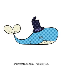 freehand drawn cartoon whale wearing hat