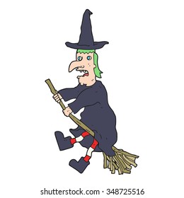 freehand drawn cartoon witch flying on broom