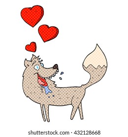 freehand drawn cartoon wolf in love