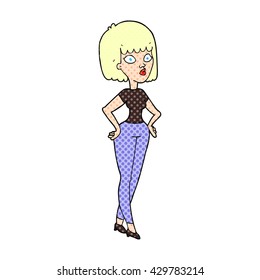 freehand drawn cartoon woman with hands on hips