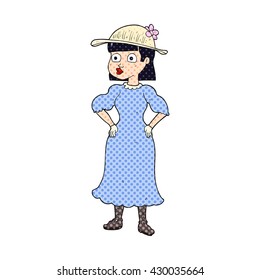 freehand drawn cartoon woman in sensible dress