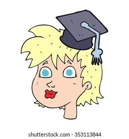 freehand drawn cartoon woman wearing graduate cap