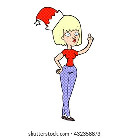 freehand drawn cartoon woman wearing christmas hat