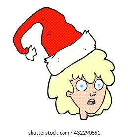 freehand drawn cartoon woman wearning santa hat
