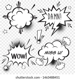 freehand drawn comic book speech bubble cartoon word damn,wow,miss you