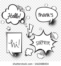 freehand drawn comic book speech bubble cartoon word hello,thanks,hi,surprise