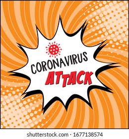 freehand drawn comic book speech bubble cartoon word corona virus attack