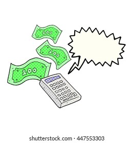 freehand drawn comic book speech bubble cartoon calculator counting money