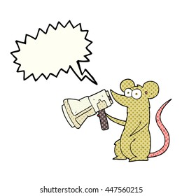 freehand drawn comic book speech bubble cartoon mouse with megaphone