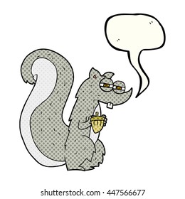 freehand drawn comic book speech bubble cartoon squirrel with nut