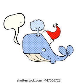 freehand drawn comic book speech bubble cartoon whale wearing christmas hat