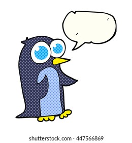 caricatura de burbuja de libros de historietas dibujada a mano libre pingüino con ojos grandes