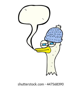 freehand drawn comic book speech bubble cartoon bird wearing hat