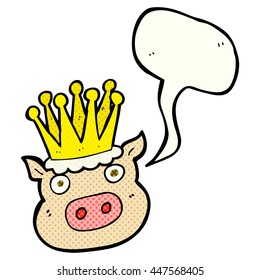 freehand drawn comic book speech bubble cartoon crowned pig