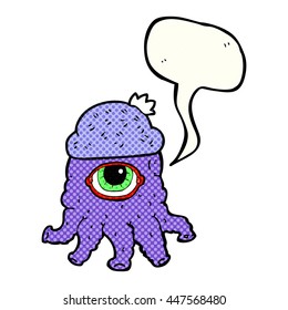 freehand drawn comic book speech bubble cartoon alien wearing  hat