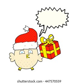 freehand drawn comic book speech bubble cartoon  christmas owl