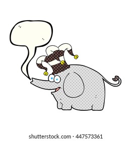 elefante de la caricatura de la burbuja del discurso del libro de historietas dibujado a mano libre usando sombrero de circo
